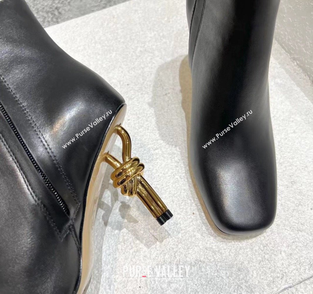 Bottega Veneta Heel 8cm Leather Knot Ankle Boots Black 2024 (modeng-23120811)