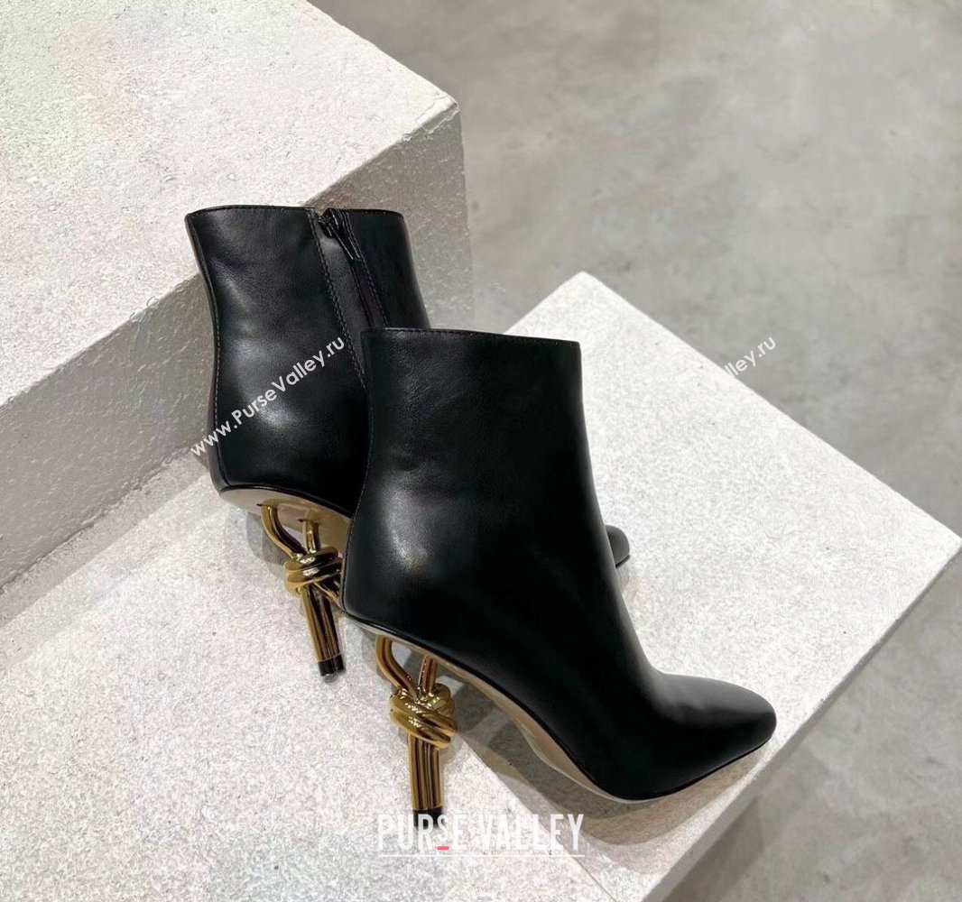 Bottega Veneta Heel 8cm Leather Knot Ankle Boots Black 2024 (modeng-23120811)