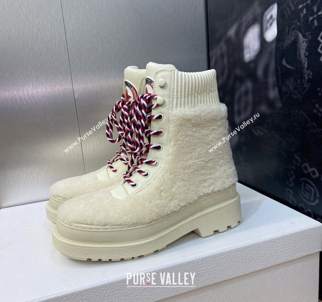 Dior D-Hike Ankle Boots in White Shearling and Calfskin 2024 (modeng-23120825)