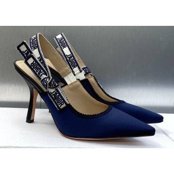 Dior Heel 9.5cm JAdior Slingback Pumps in Dark Blue Embroidered Satin and Cotton 2024 (modeng-23120844)