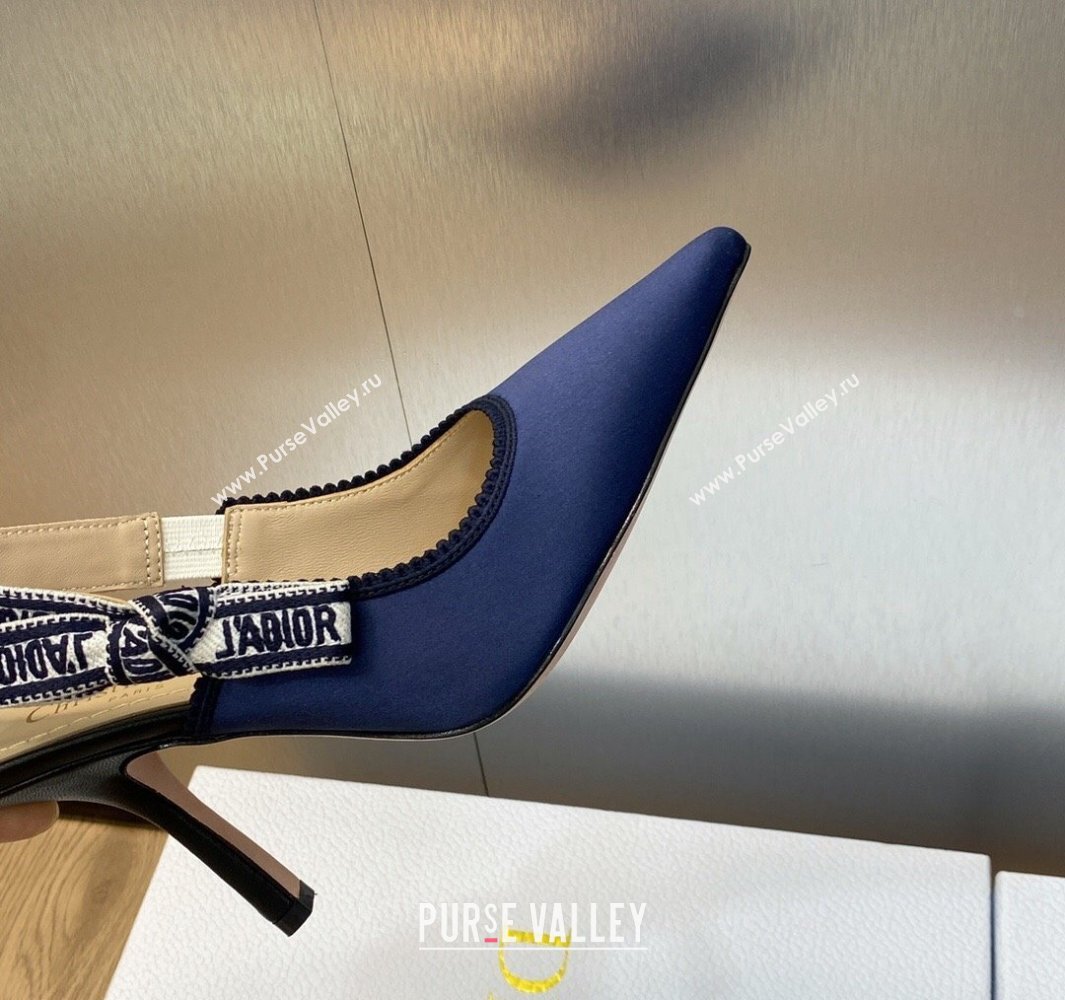 Dior Heel 9.5cm JAdior Slingback Pumps in Dark Blue Embroidered Satin and Cotton 2024 (modeng-23120844)