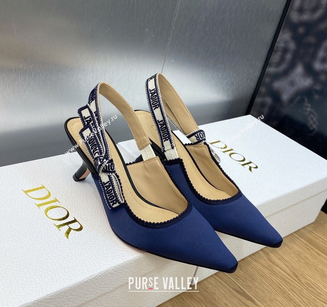 Dior Heel 6.5cm JAdior Slingback Pumps in Dark Blue Embroidered Satin and Cotton 2024 (modeng-23120845)