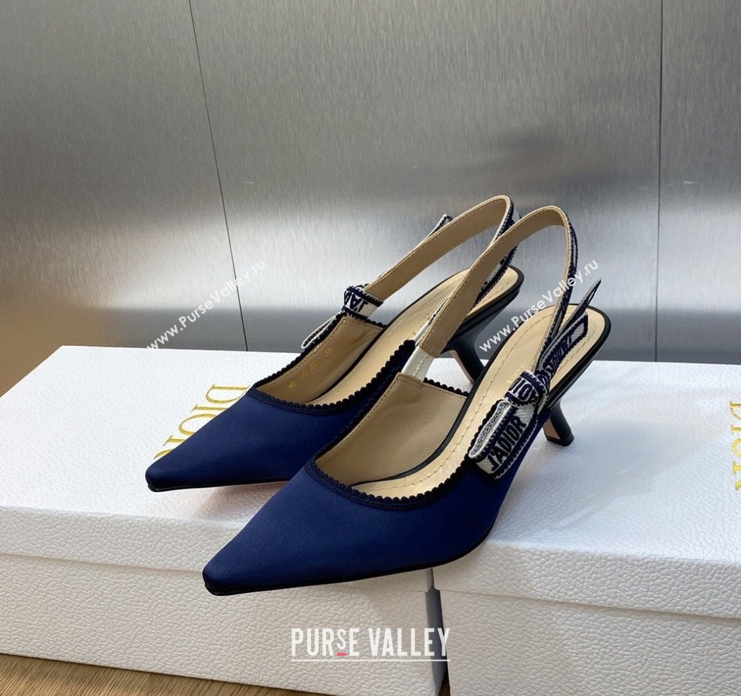 Dior Heel 6.5cm JAdior Slingback Pumps in Dark Blue Embroidered Satin and Cotton 2024 (modeng-23120845)