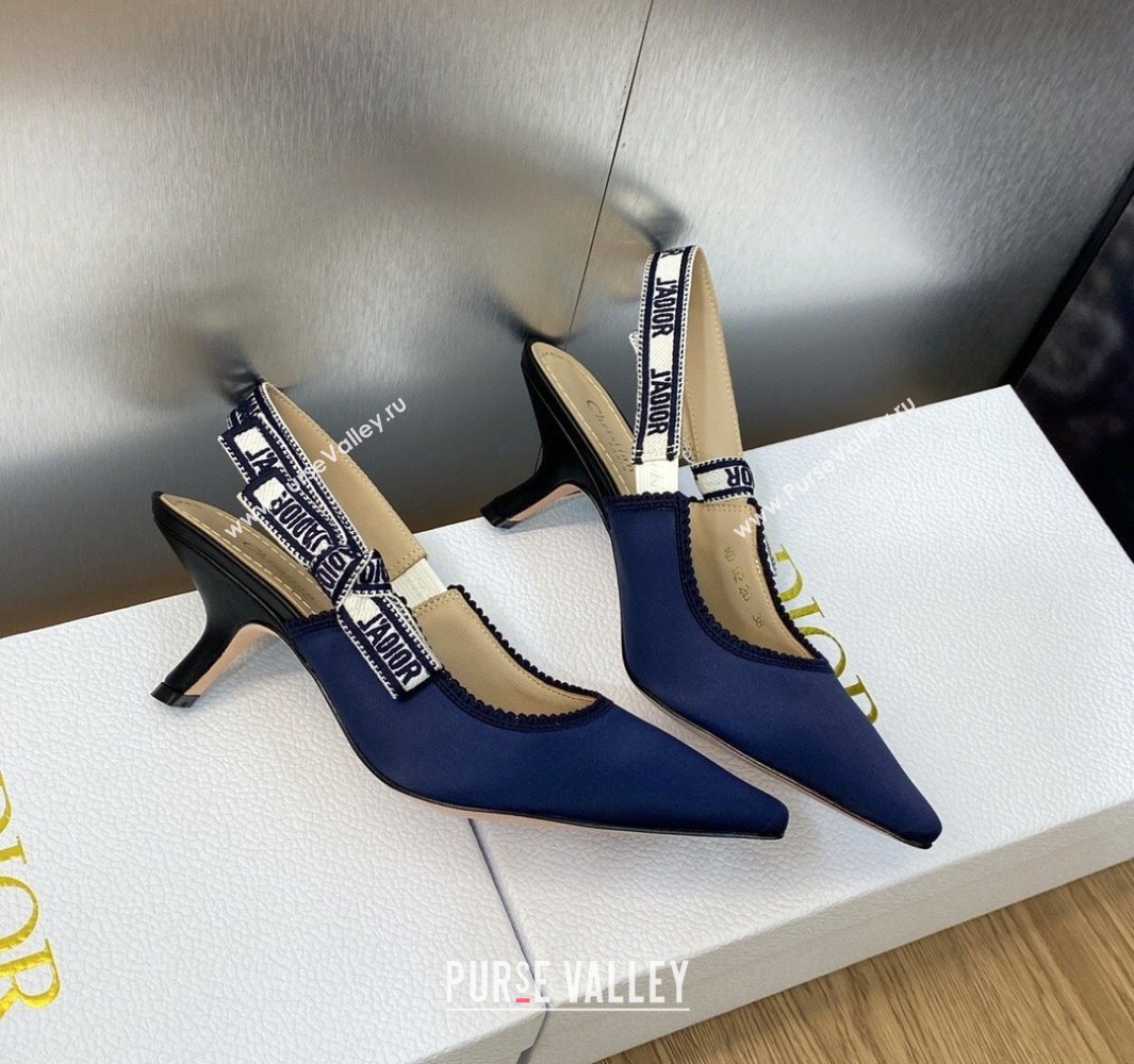 Dior Heel 6.5cm JAdior Slingback Pumps in Dark Blue Embroidered Satin and Cotton 2024 (modeng-23120845)