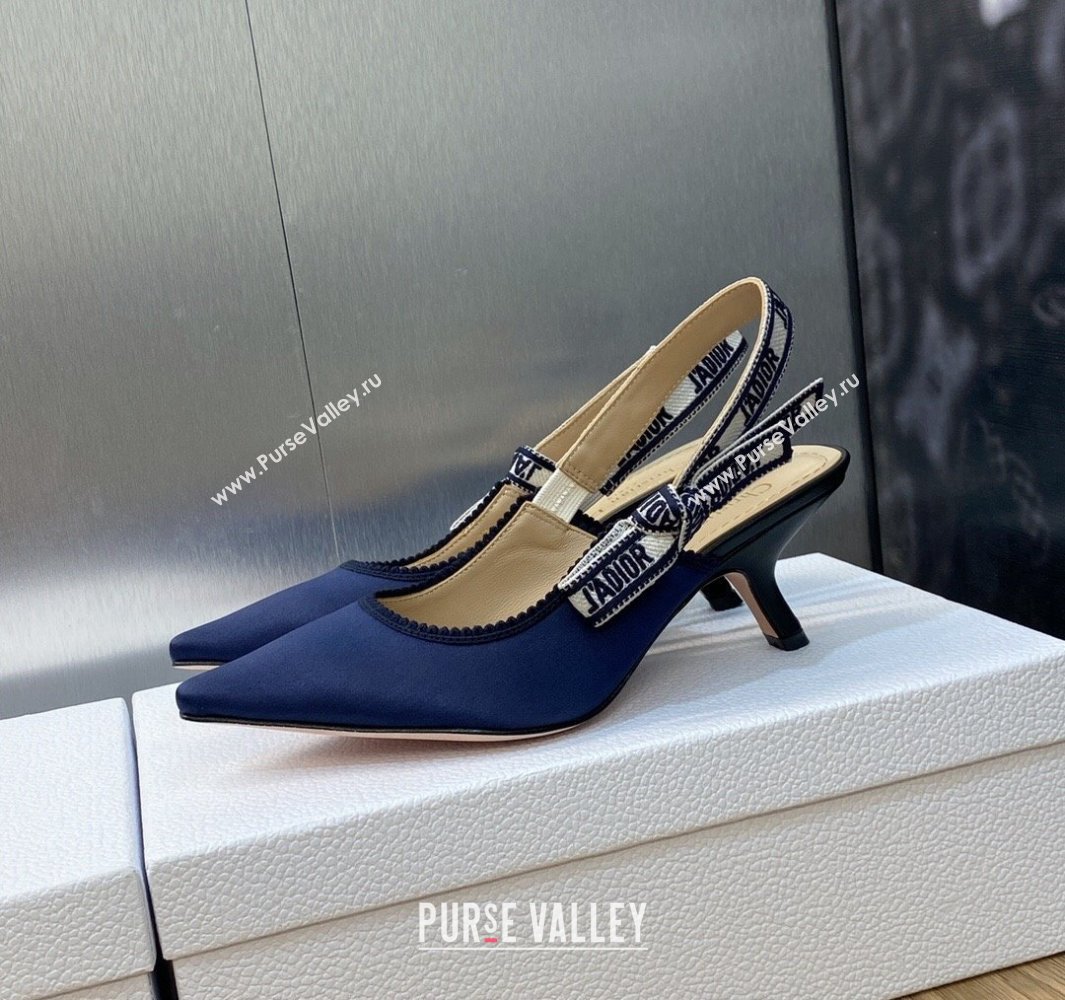 Dior Heel 6.5cm JAdior Slingback Pumps in Dark Blue Embroidered Satin and Cotton 2024 (modeng-23120845)