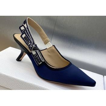 Dior Heel 6.5cm JAdior Slingback Pumps in Dark Blue Embroidered Satin and Cotton 2024 (modeng-23120845)