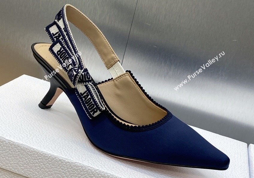 Dior Heel 6.5cm JAdior Slingback Pumps in Dark Blue Embroidered Satin and Cotton 2024 (modeng-23120845)