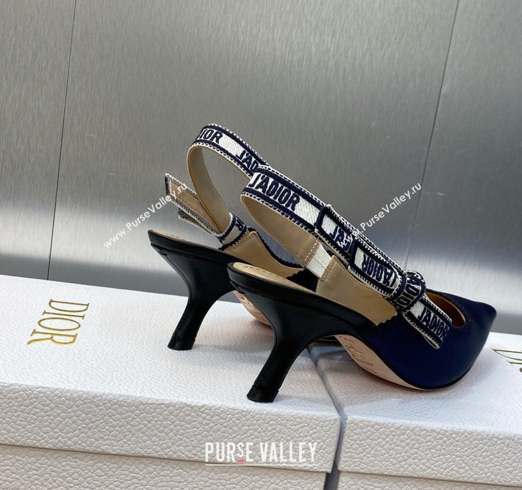 Dior Heel 6.5cm JAdior Slingback Pumps in Dark Blue Embroidered Satin and Cotton 2024 (modeng-23120845)