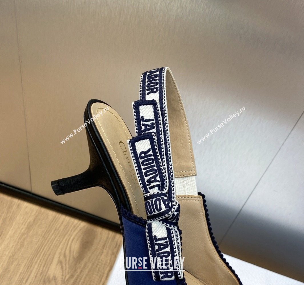 Dior Heel 6.5cm JAdior Slingback Pumps in Dark Blue Embroidered Satin and Cotton 2024 (modeng-23120845)