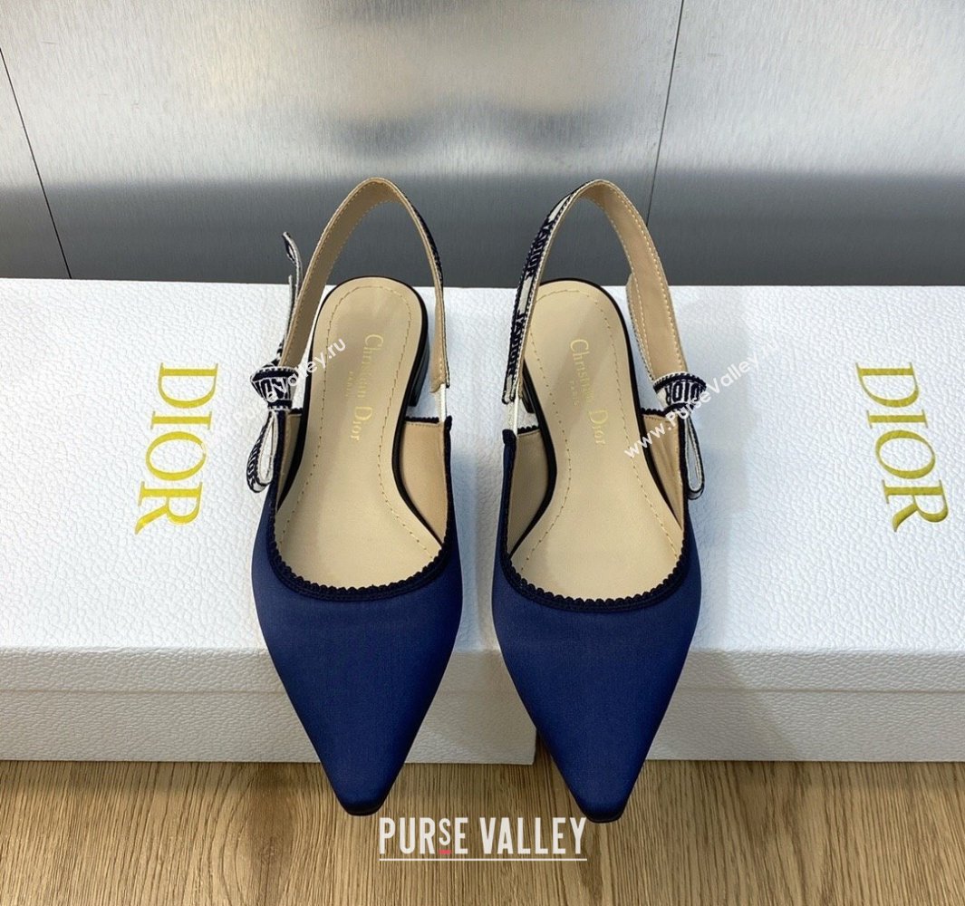 Dior JAdior Slingback Ballerina Flats in Dark Blue Embroidered Satin and Cotton 2024 (modeng-23120846)