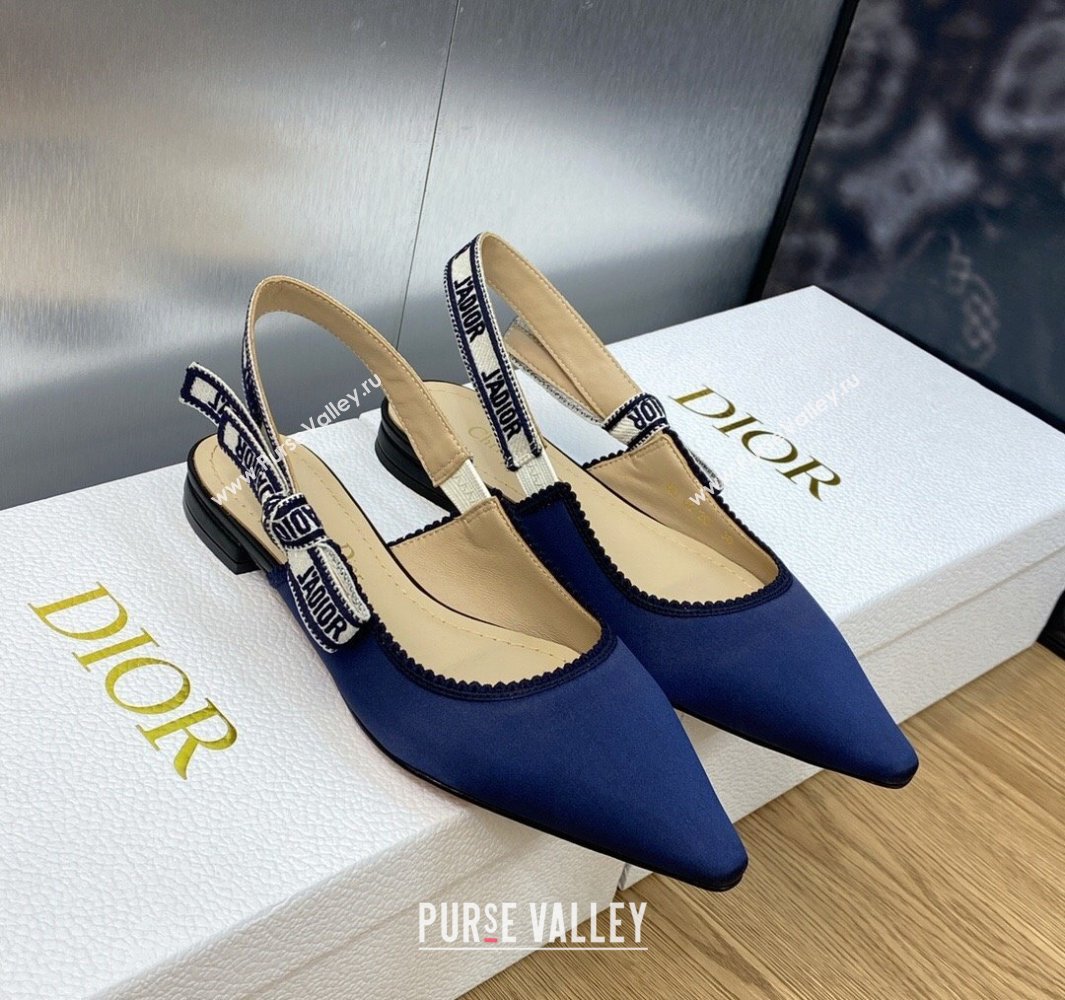Dior JAdior Slingback Ballerina Flats in Dark Blue Embroidered Satin and Cotton 2024 (modeng-23120846)