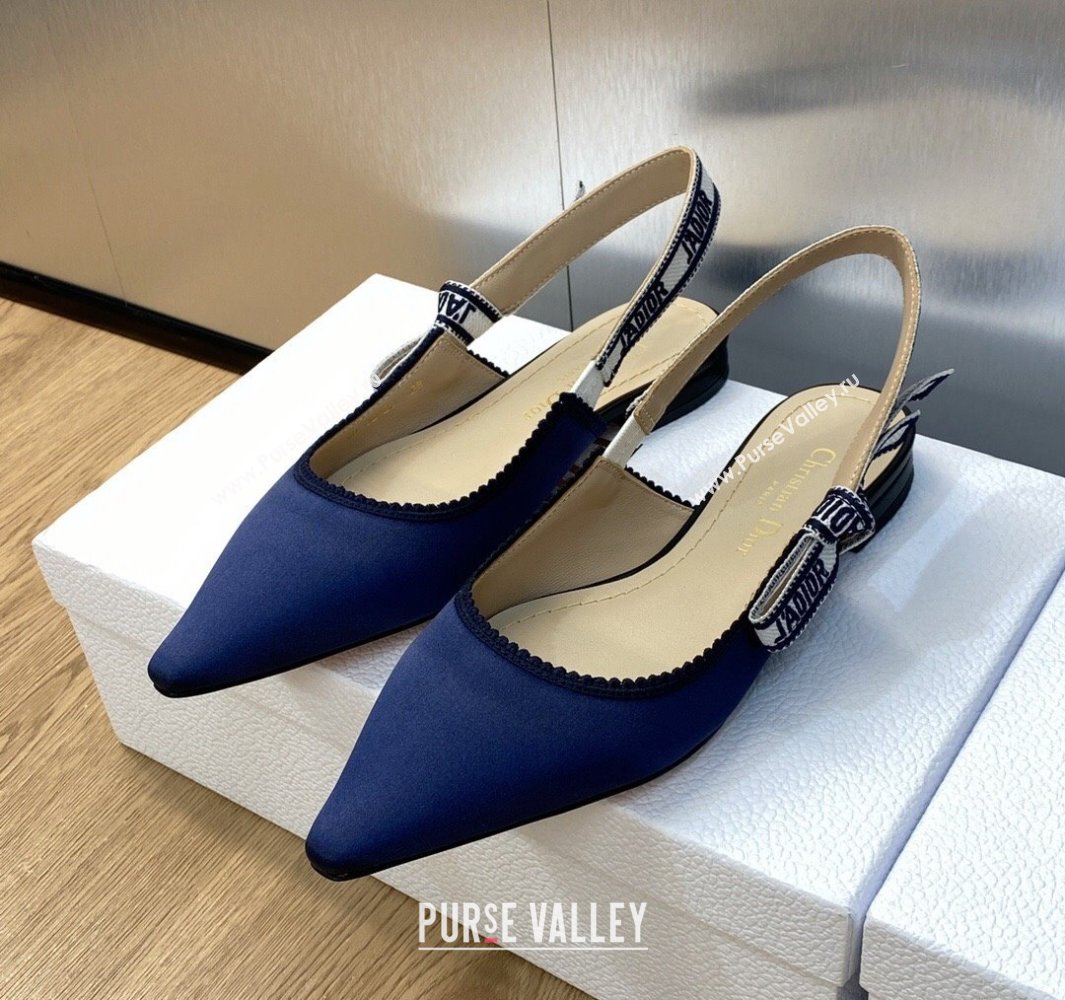 Dior JAdior Slingback Ballerina Flats in Dark Blue Embroidered Satin and Cotton 2024 (modeng-23120846)