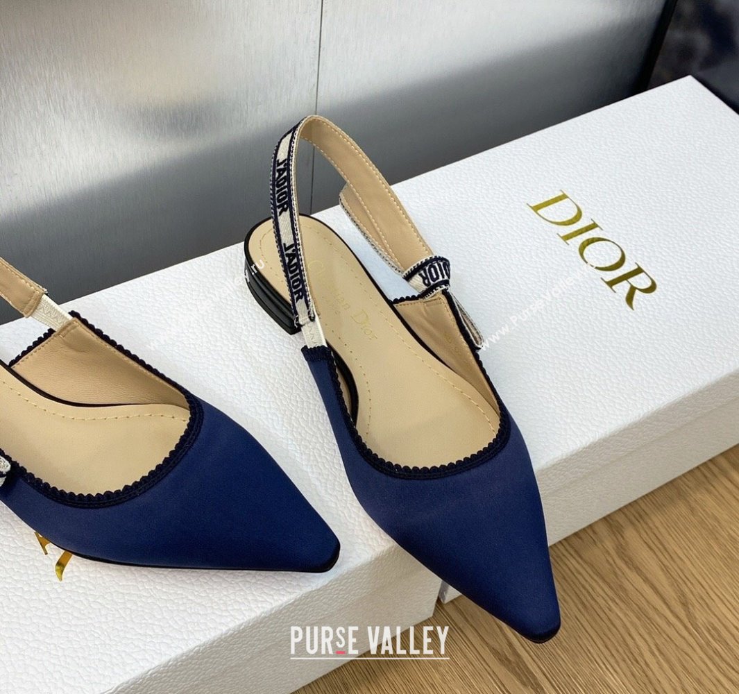Dior JAdior Slingback Ballerina Flats in Dark Blue Embroidered Satin and Cotton 2024 (modeng-23120846)