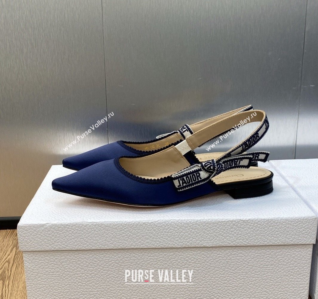 Dior JAdior Slingback Ballerina Flats in Dark Blue Embroidered Satin and Cotton 2024 (modeng-23120846)