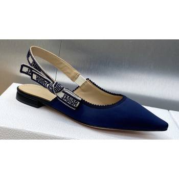 Dior JAdior Slingback Ballerina Flats in Dark Blue Embroidered Satin and Cotton 2024 (modeng-23120846)