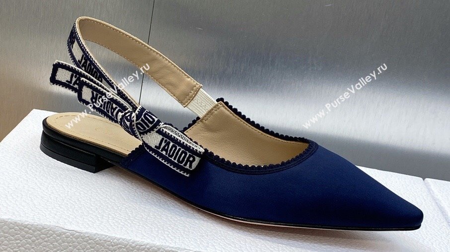 Dior JAdior Slingback Ballerina Flats in Dark Blue Embroidered Satin and Cotton 2024 (modeng-23120846)