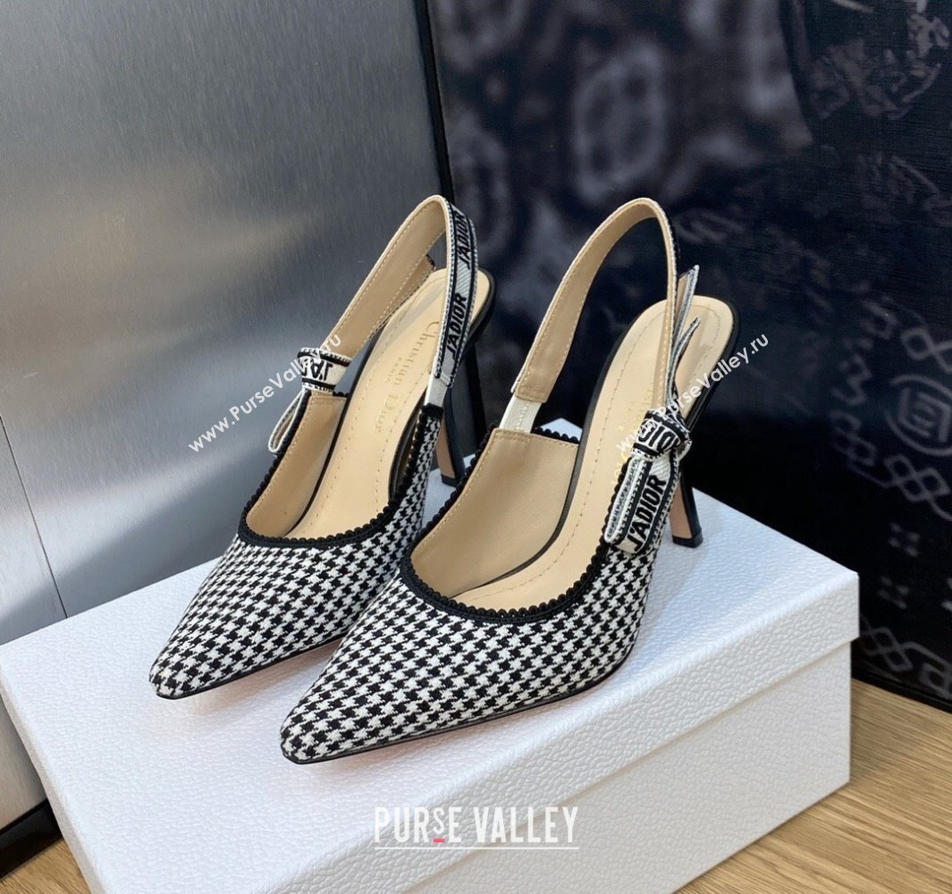 Dior Heel 9.5cm JAdior Slingback Pumps in Black and White Micro-Houndstooth Embroidered Cotton 2024 (modeng-23120847)