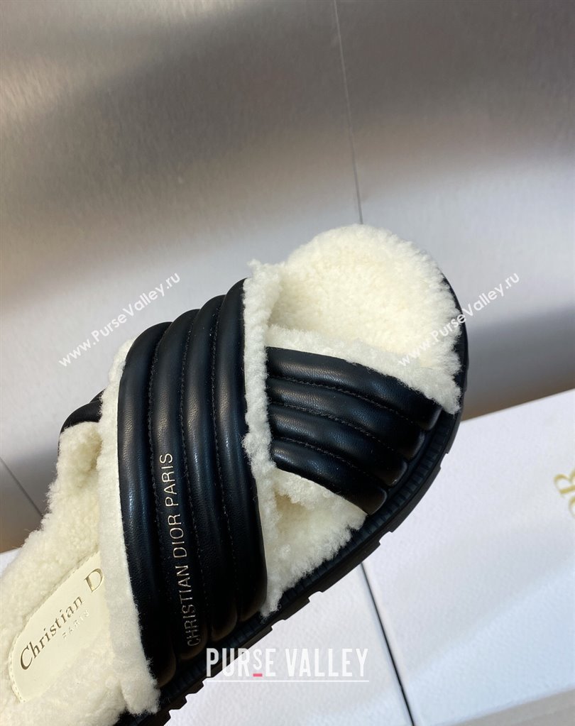 Dior D-Cross Slides in Black Lambskin and White Shearling 2024 (modeng-23120896)