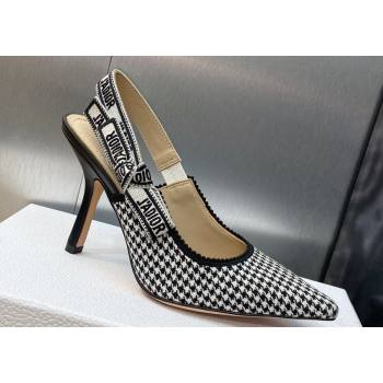 Dior Heel 9.5cm JAdior Slingback Pumps in Black and White Micro-Houndstooth Embroidered Cotton 2024 (modeng-23120847)