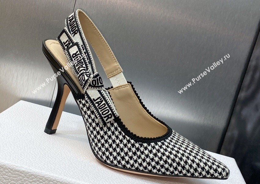 Dior Heel 9.5cm JAdior Slingback Pumps in Black and White Micro-Houndstooth Embroidered Cotton 2024 (modeng-23120847)