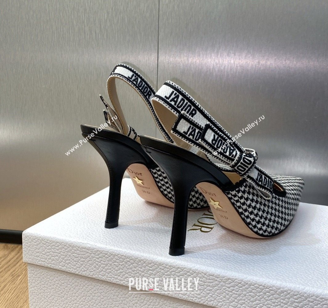Dior Heel 9.5cm JAdior Slingback Pumps in Black and White Micro-Houndstooth Embroidered Cotton 2024 (modeng-23120847)
