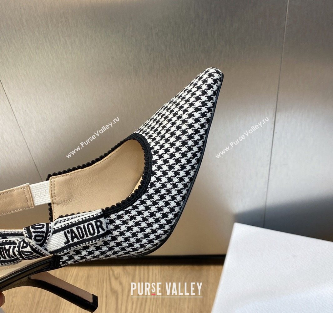 Dior Heel 9.5cm JAdior Slingback Pumps in Black and White Micro-Houndstooth Embroidered Cotton 2024 (modeng-23120847)