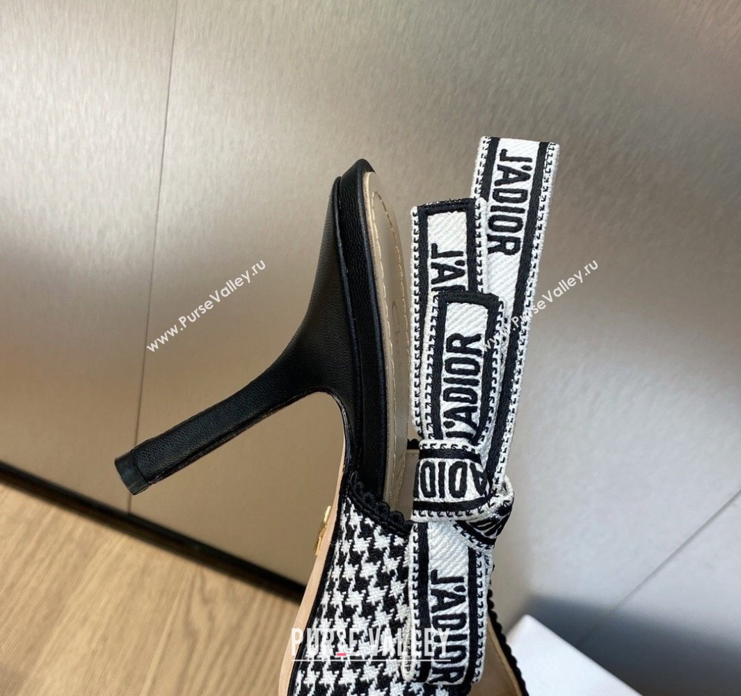 Dior Heel 9.5cm JAdior Slingback Pumps in Black and White Micro-Houndstooth Embroidered Cotton 2024 (modeng-23120847)