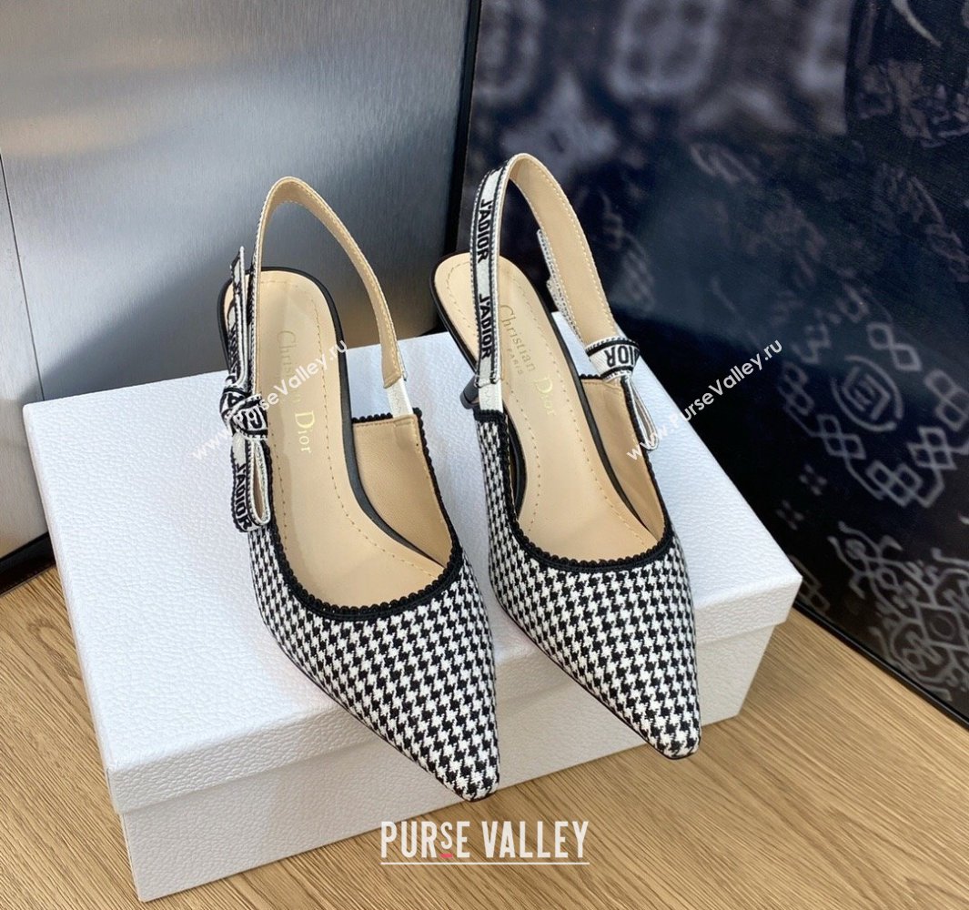 Dior Heel 6.5cm JAdior Slingback Pumps in Black and White Micro-Houndstooth Embroidered Cotton 2024 (modeng-23120848)