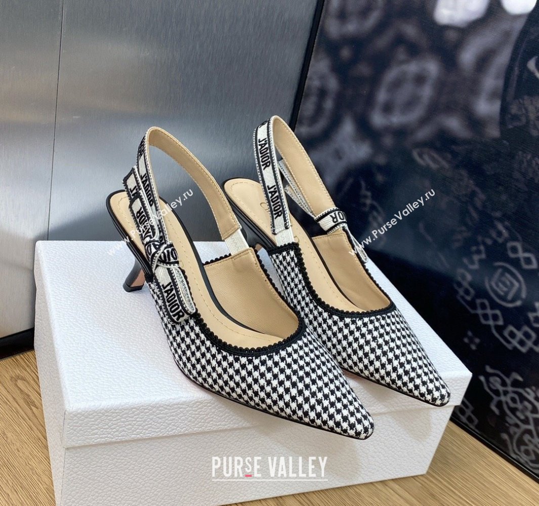 Dior Heel 6.5cm JAdior Slingback Pumps in Black and White Micro-Houndstooth Embroidered Cotton 2024 (modeng-23120848)