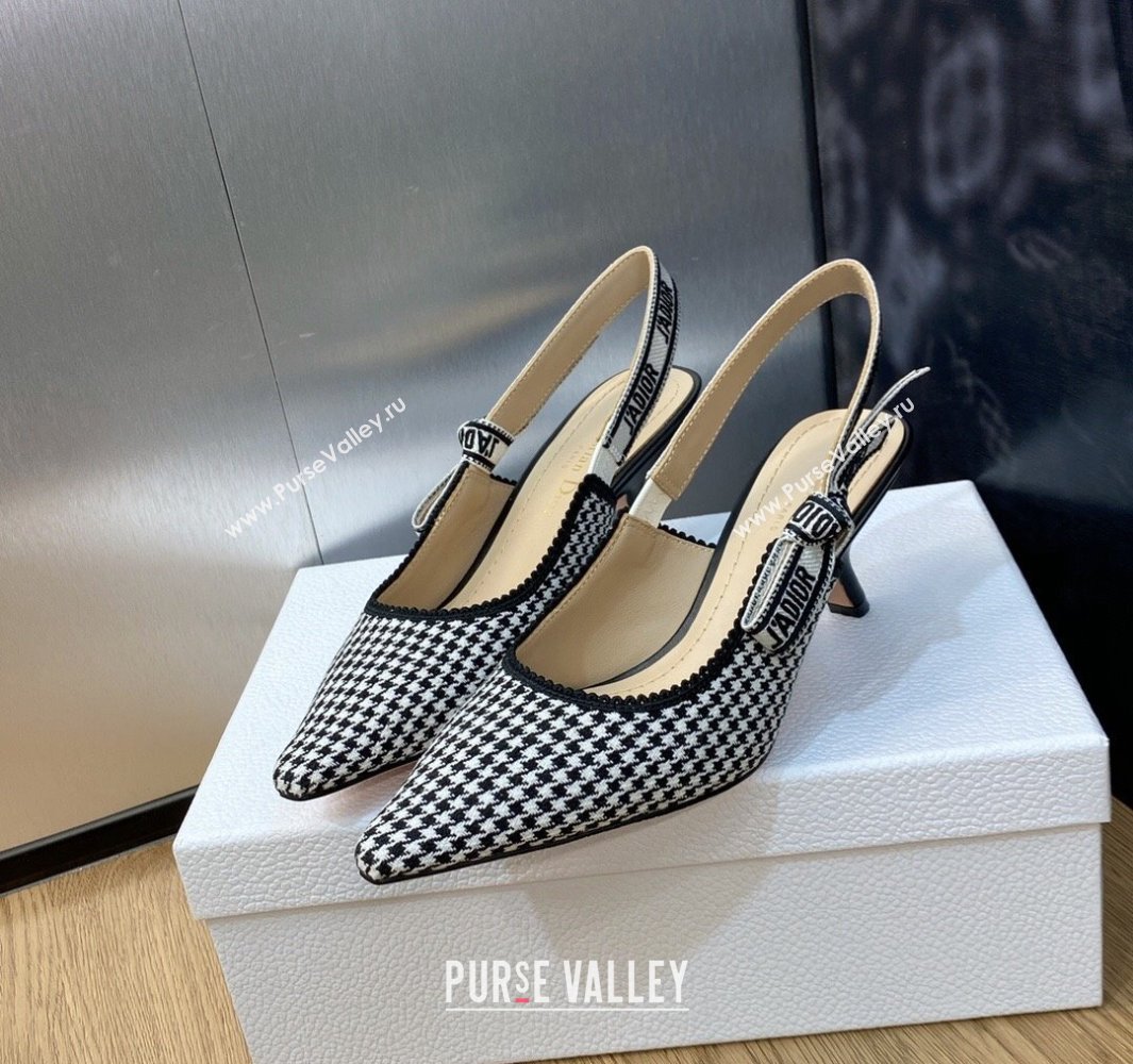 Dior Heel 6.5cm JAdior Slingback Pumps in Black and White Micro-Houndstooth Embroidered Cotton 2024 (modeng-23120848)