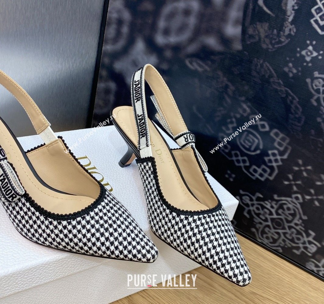Dior Heel 6.5cm JAdior Slingback Pumps in Black and White Micro-Houndstooth Embroidered Cotton 2024 (modeng-23120848)