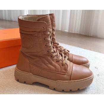 Hermes Fresh Water-repellent Women/Men ankle boots in quilted parachute fabric and calfskin Brown (kaola-23120903)