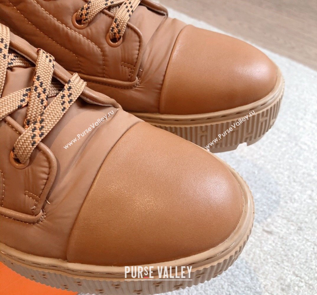 Hermes Fresh Water-repellent Women/Men ankle boots in quilted parachute fabric and calfskin Brown (kaola-23120903)