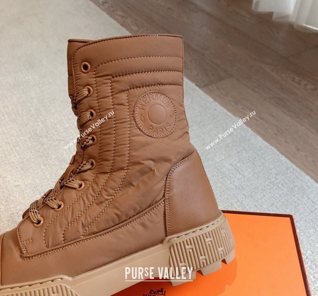 Hermes Fresh Water-repellent Women/Men ankle boots in quilted parachute fabric and calfskin Brown (kaola-23120903)