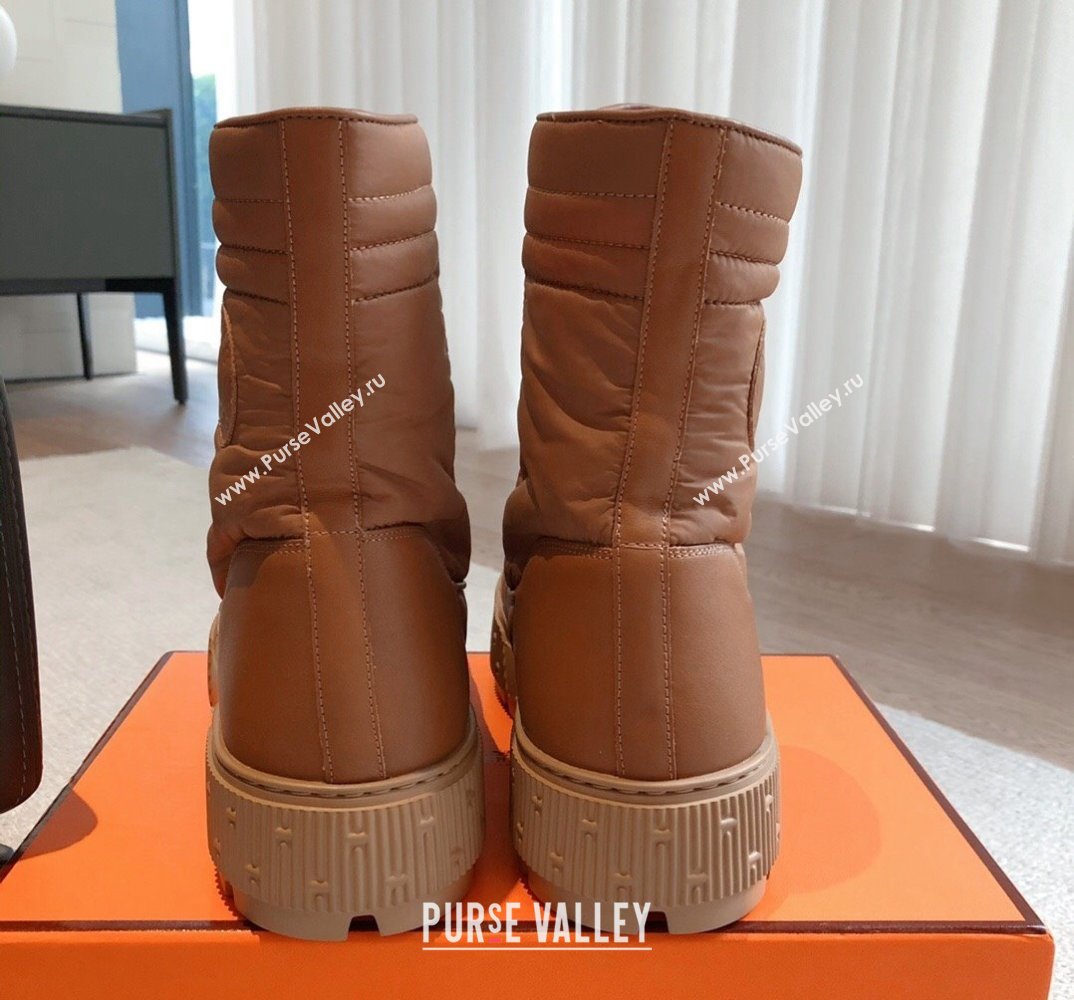 Hermes Fresh Water-repellent Women/Men ankle boots in quilted parachute fabric and calfskin Brown (kaola-23120903)