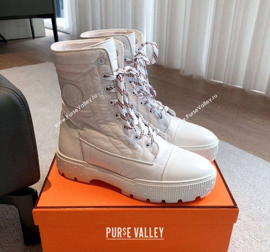 Hermes Fresh Water-repellent Women/Men ankle boots in quilted parachute fabric and calfskin White (kaola-23120902)
