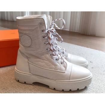 Hermes Fresh Water-repellent Women/Men ankle boots in quilted parachute fabric and calfskin White (kaola-23120902)