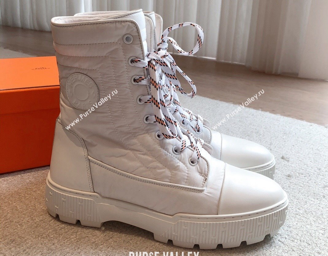 Hermes Fresh Water-repellent Women/Men ankle boots in quilted parachute fabric and calfskin White (kaola-23120902)