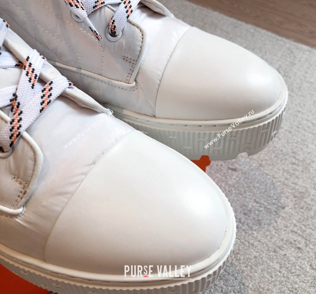 Hermes Fresh Water-repellent Women/Men ankle boots in quilted parachute fabric and calfskin White (kaola-23120902)