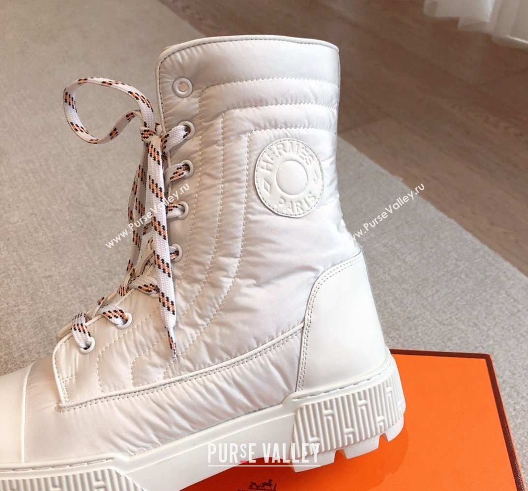 Hermes Fresh Water-repellent Women/Men ankle boots in quilted parachute fabric and calfskin White (kaola-23120902)