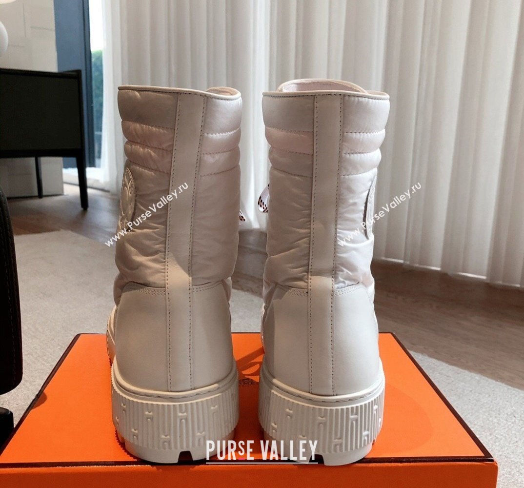 Hermes Fresh Water-repellent Women/Men ankle boots in quilted parachute fabric and calfskin White (kaola-23120902)