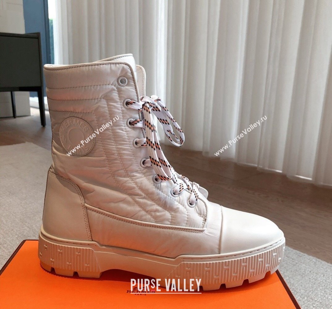 Hermes Fresh Water-repellent Women/Men ankle boots in quilted parachute fabric and calfskin White (kaola-23120902)