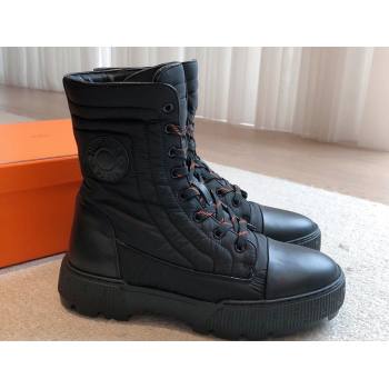 Hermes Fresh Water-repellent Women/Men ankle boots in quilted parachute fabric and calfskin Black (kaola-23120901)