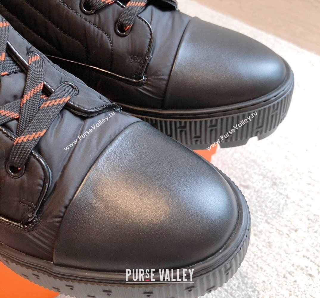 Hermes Fresh Water-repellent Women/Men ankle boots in quilted parachute fabric and calfskin Black (kaola-23120901)