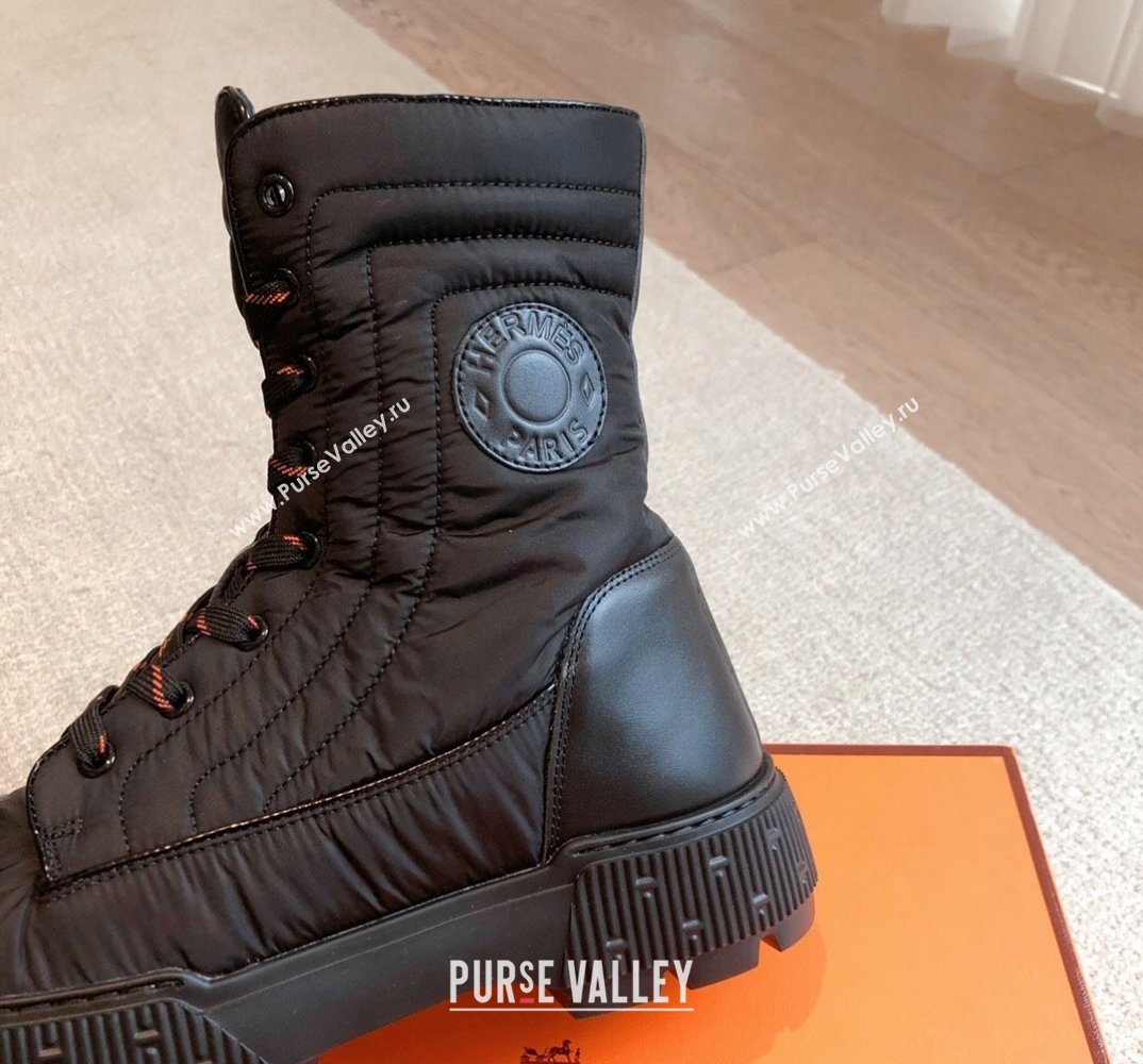 Hermes Fresh Water-repellent Women/Men ankle boots in quilted parachute fabric and calfskin Black (kaola-23120901)