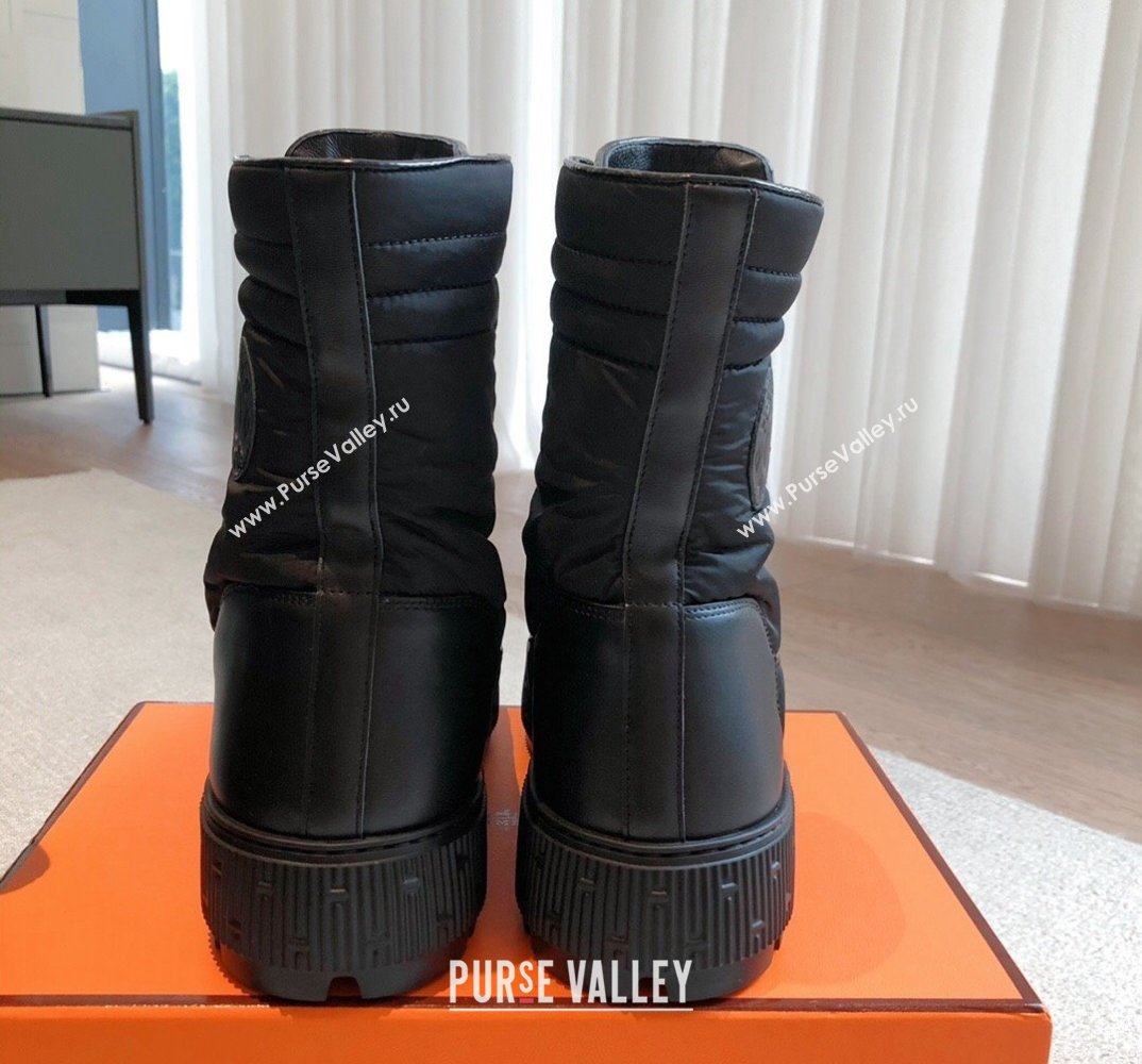 Hermes Fresh Water-repellent Women/Men ankle boots in quilted parachute fabric and calfskin Black (kaola-23120901)