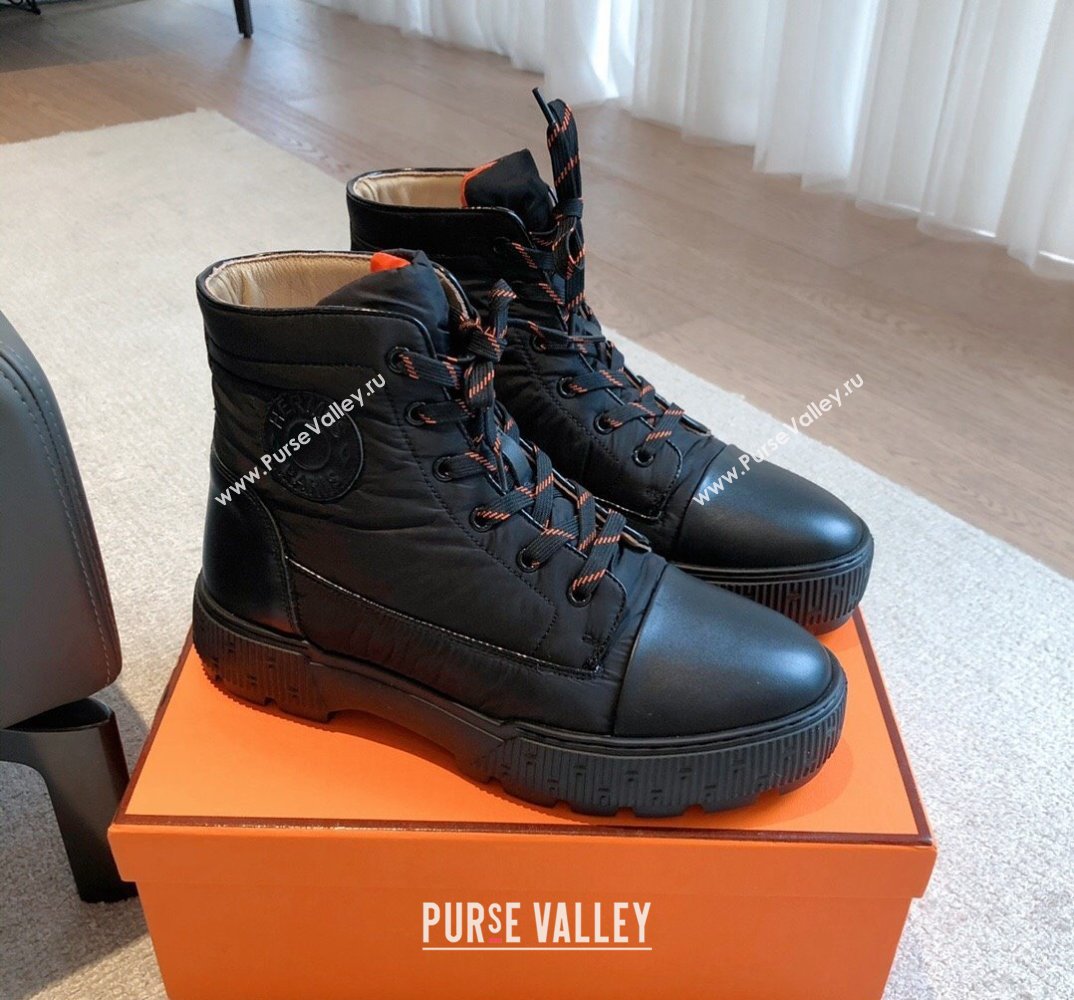 Hermes Fresh Women/Men ankle boots in water-repellent light parachute fabric and calfskin Black (kaola-23120905)