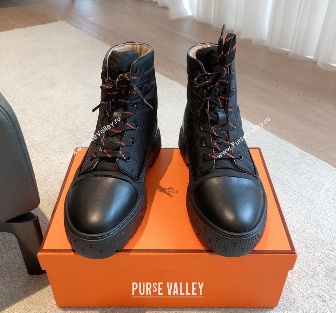 Hermes Fresh Women/Men ankle boots in water-repellent light parachute fabric and calfskin Black (kaola-23120905)