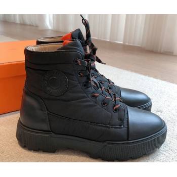 Hermes Fresh Women/Men ankle boots in water-repellent light parachute fabric and calfskin Black (kaola-23120905)