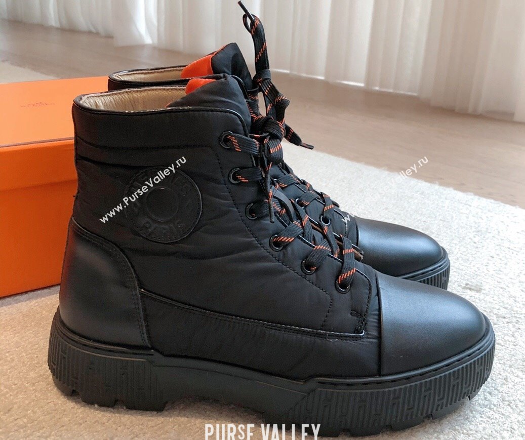 Hermes Fresh Women/Men ankle boots in water-repellent light parachute fabric and calfskin Black (kaola-23120905)